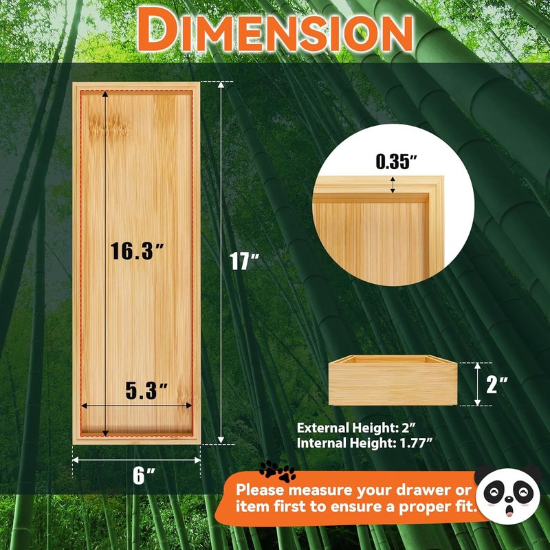 Lixple Bamboo Drawer Organizer for Kitchen & Bath, Extra Large Stackable Tray for Silverware, Toiletries & Utensils, 2 Pcs, 17" x 6" x 2" (Outer), 16.3" x 5.3" x 1.77" (Inner) - Image 2